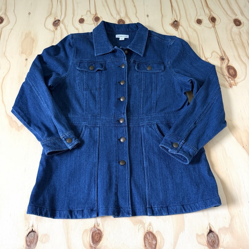 Coldwater Creek Denim Jacket Women XL Dark Wash Excellent Longline Button Front